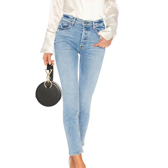 GRLFRND Karolina Button Fly Straight Leg Ankle Jean On The Run Size 25 - Picture 1 of 7
